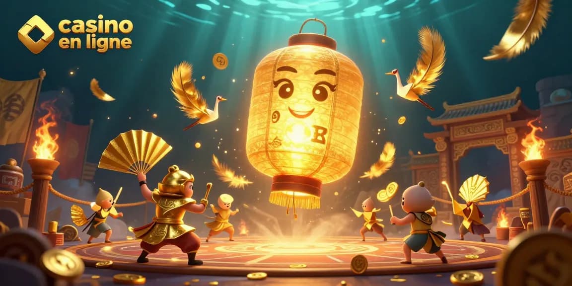 Jeux de casino en ligne avec des symboles de chance et des personnages animés.