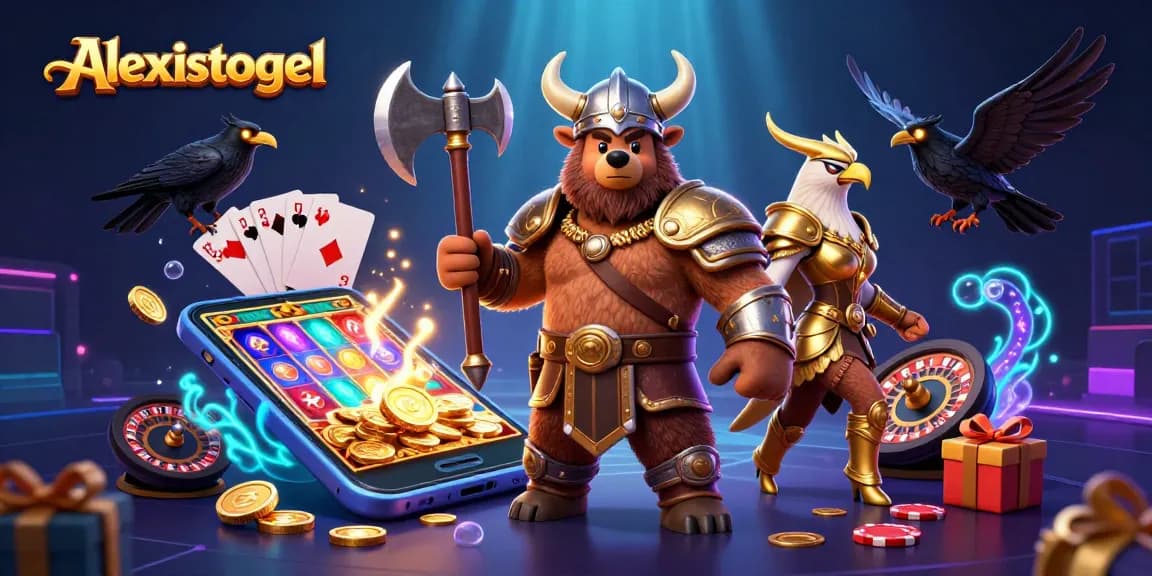 Experience thrilling games with Alexistogel, showcasing vibrant slot games and exciting casino elements.