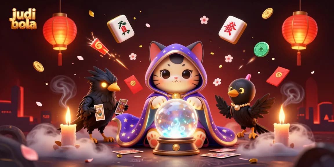 Engage in judi bola with a vibrant 3D illustration featuring mystical characters and rich game elements.