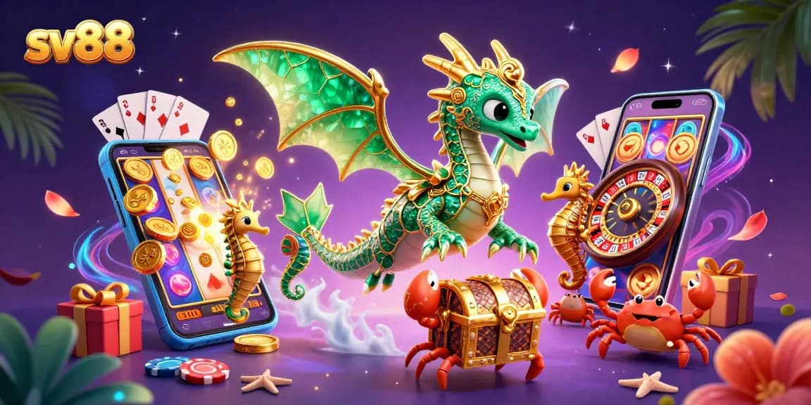 Engage in thrilling gameplay with sv88, featuring a dazzling sea dragon and casino elements.