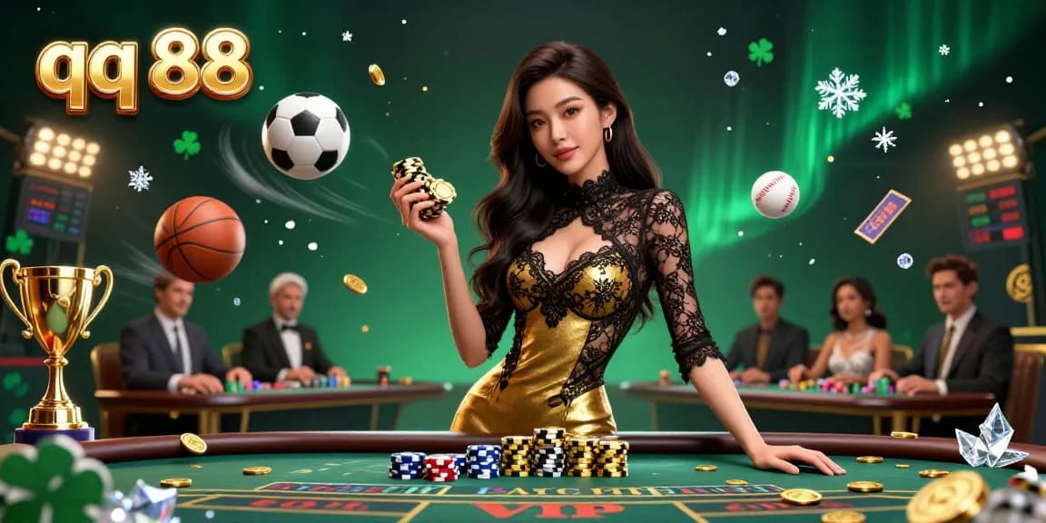 Experience thrilling games at qq 88 with a glamorous casino scene featuring a confident Asian woman and high-stakes action.