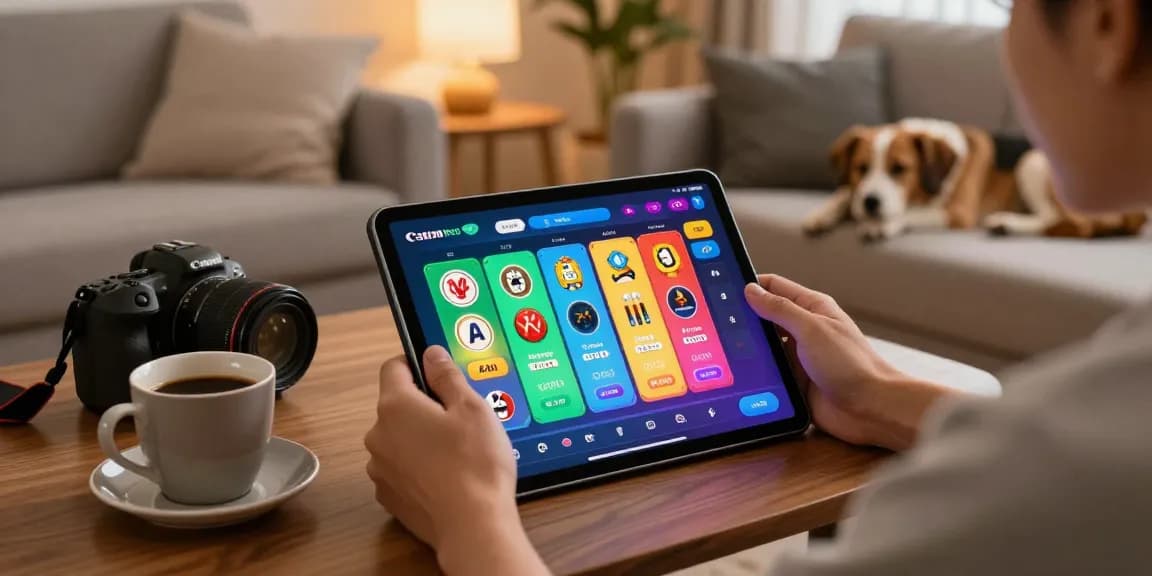 Pengguna DIANA4D bermain togel online di tablet dengan suasana nyaman.