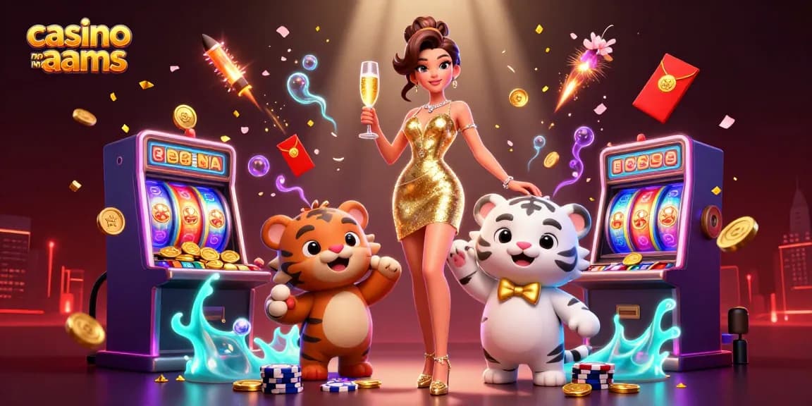 Interagisci con i casinò non AAMS in questa vivace illustrazione che presenta una donna glamour e una tigre fortunata