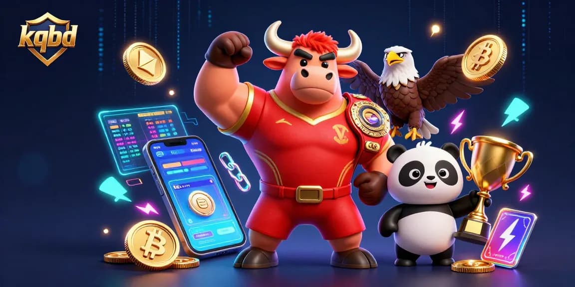 Engage with kqbd to celebrate a victorious gaming moment amidst vibrant cryptocurrency visuals.