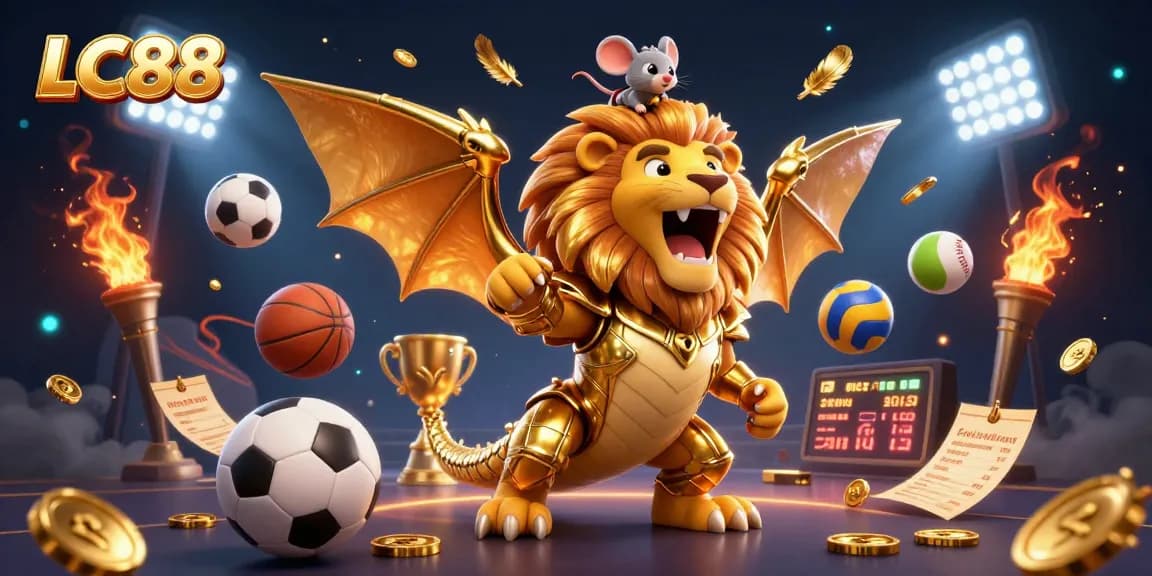 Engage in thrilling gameplay with LC88's dynamic casino experience featuring a roaring chimera.