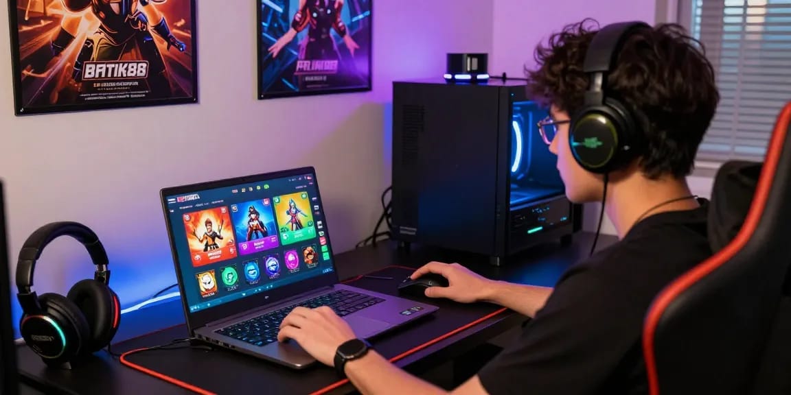 Pengguna BATIK88 sedang bermain game online dengan akses cepat dan stabil di lingkungan gaming yang nyaman.