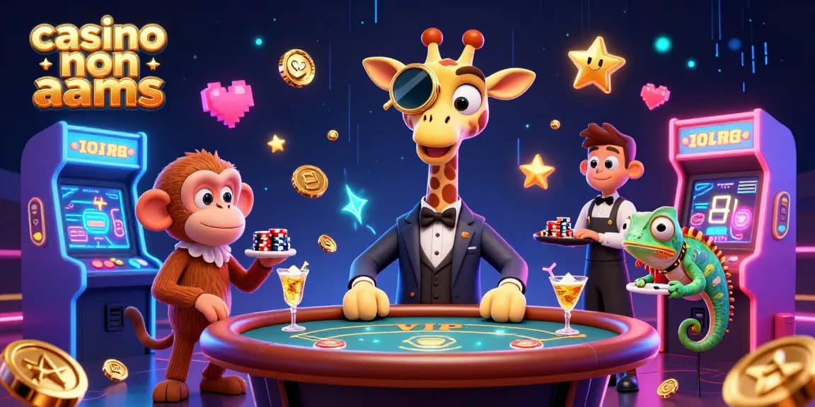 Scena coinvolgente di un casino non AAMS con una giraffa high-roller a un tavolo da poker che presenta elementi di gioco dinamici.