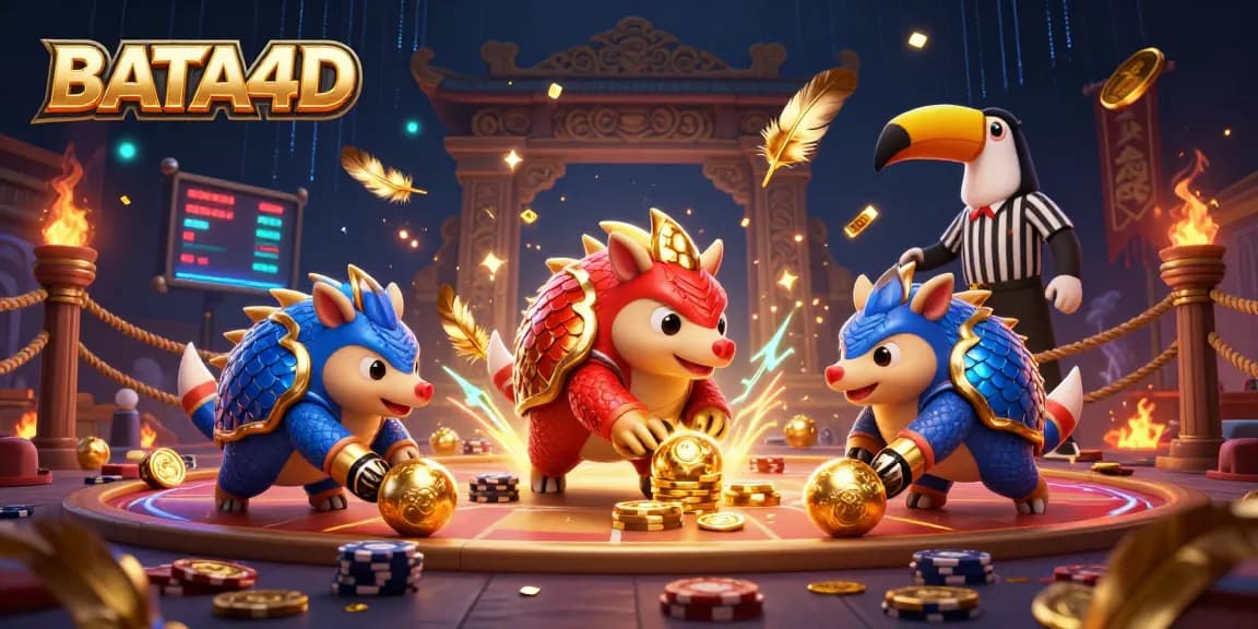 BATA4D pangolins roll golden balls while battling through poker chips in a vibrant casino scene