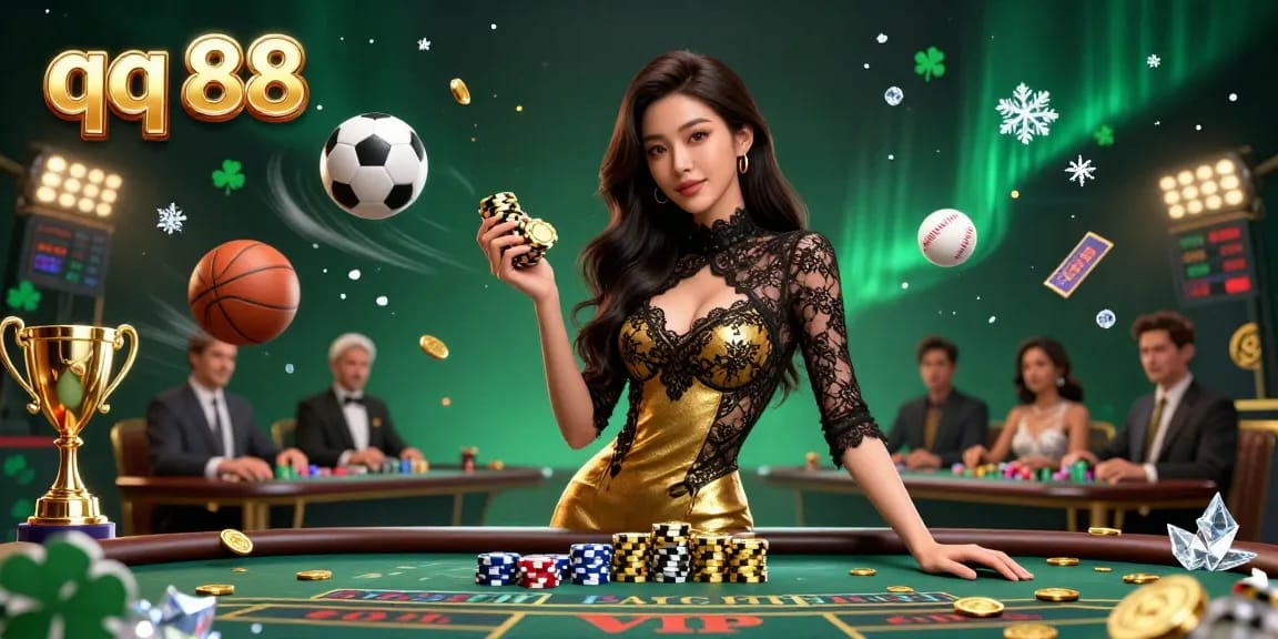 Experience thrilling games at qq 88 with a glamorous casino scene featuring a confident Asian woman and high-stakes action.