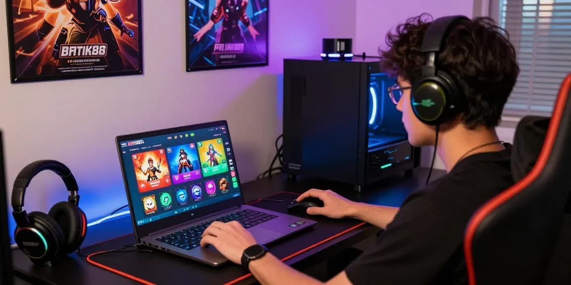 Pengguna BATIK88 sedang bermain game online dengan akses cepat dan stabil di lingkungan gaming yang nyaman.
