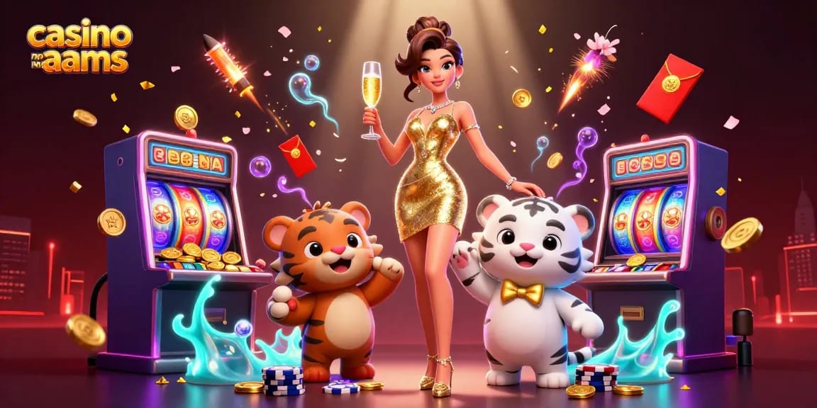 Interagisci con i casinò non AAMS in questa vivace illustrazione che presenta una donna glamour e una tigre fortunata