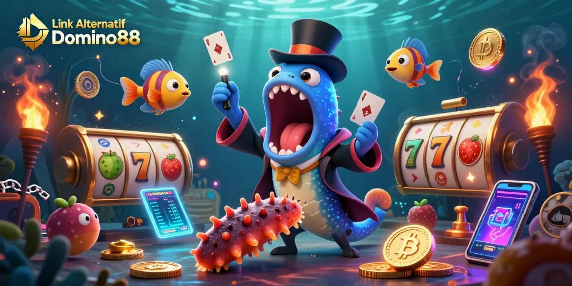 Engage with Link Alternatif Domino88 through a colorful 3D casino magic scene filled with slot game excitement.