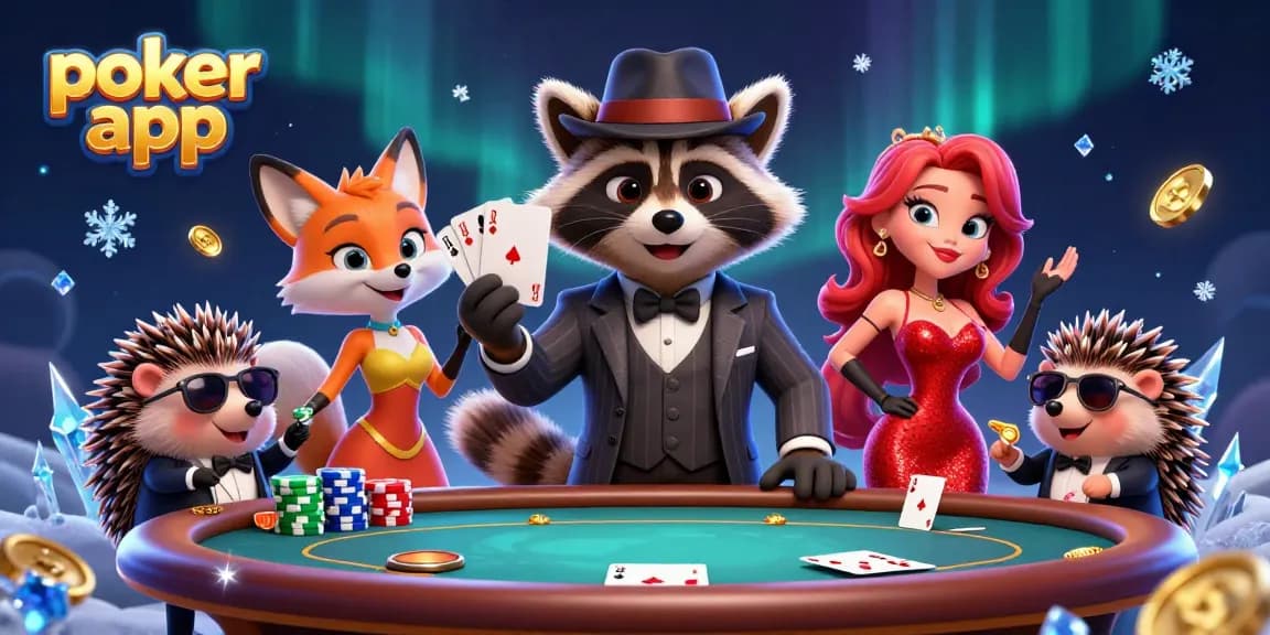 Gioca a poker app con un ricco set di personaggi e dettagli luminosi in un'atmosfera coinvolgente.