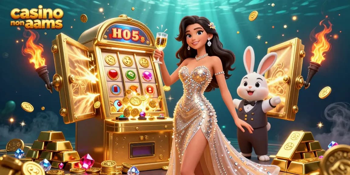 Scopri l'azione emozionante dei casino non AAMS con una donna glamour e una macchina jackpot in una scena vibrante.
