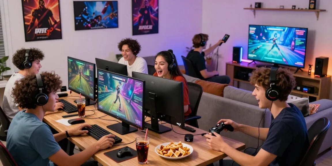Pengalaman bermain game WORTEL21 yang seru bersama teman-teman di ruang tamu modern.