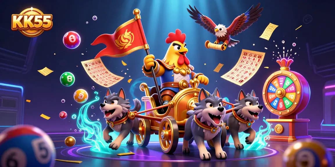 Experience KK55 in an exciting 3D cartoon scene with dynamic gaming elements and vibrant visuals.