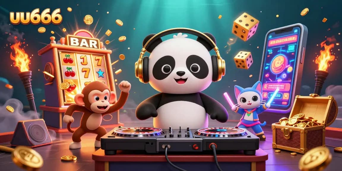 Experience the excitement of uu666 with this vibrant 3D illustration of casino characters and games.