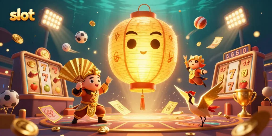Putaran slot yang gembira dengan jackpot maxwin dan simbol keberuntungan di kasino online.