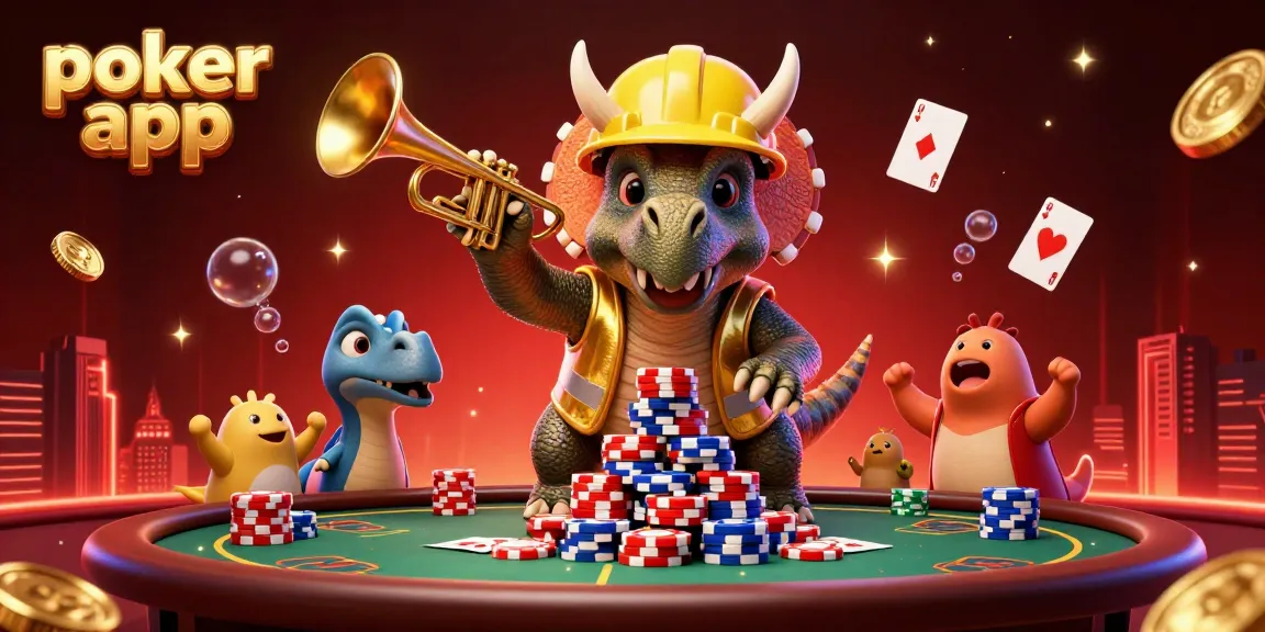 Gioca con l'app poker tra triceratopi e festeggiamenti, circondato da elementi di gioco dinamici.