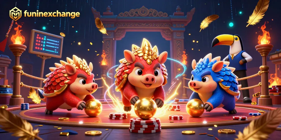 Experience exciting action with funinexchange as rival pangolins bowl through poker chips in a vibrant digital casino.