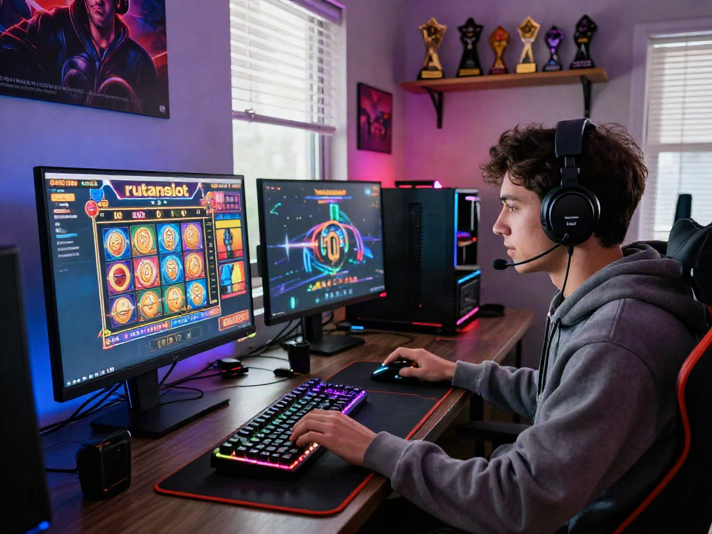 Player enjoying rutanslot games in an immersive online gaming setup