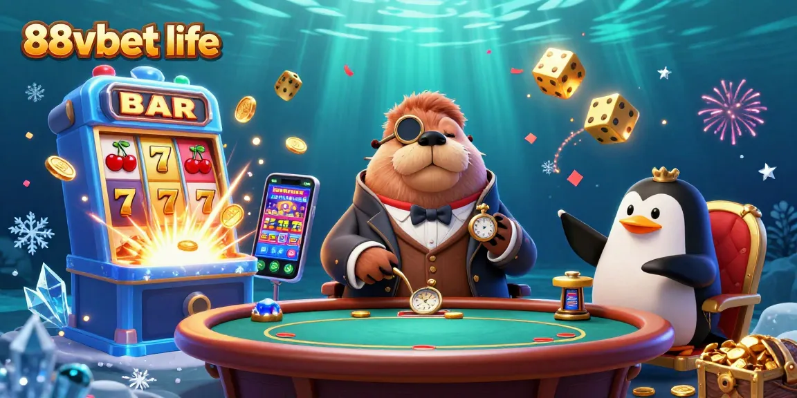 Experience underwater fun with the 88vbet life walrus at a poker table in an exciting game scene.