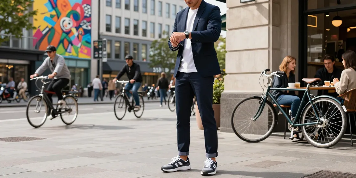 Fashionable individual showcasing luxury clone watches in a vibrant city square.