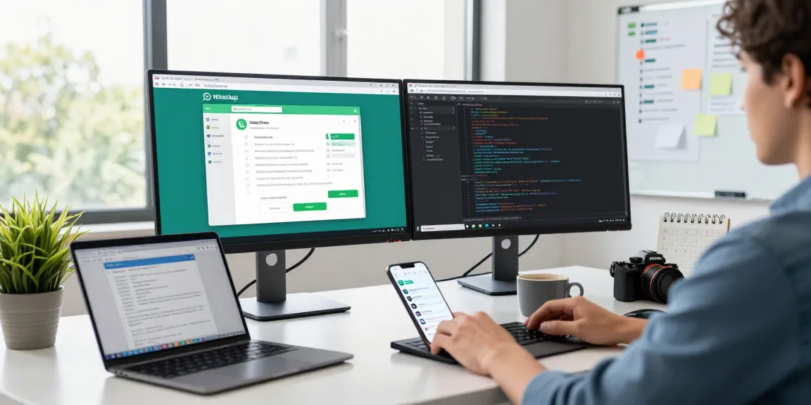 Engaging workspace featuring WhatsApp網頁版 on dual monitors, promoting efficient communication.