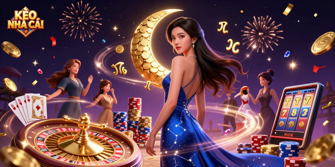 Bet on KÈO NHÀ CÁI with elegant Asian woman at a vibrant digital casino scene.
