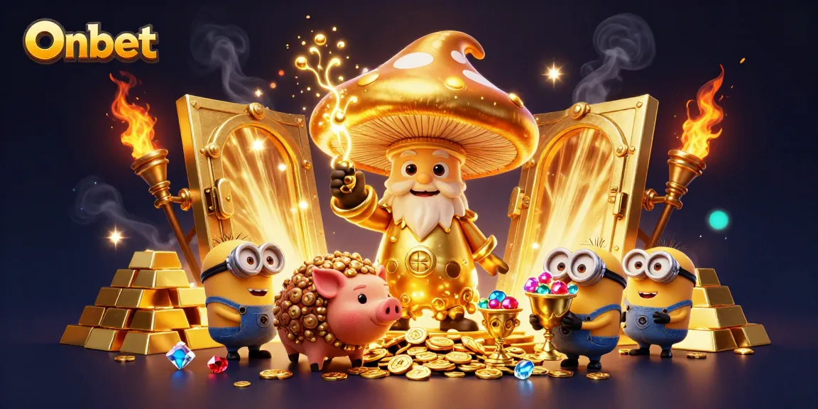 Engage with Onbet's thrilling gaming universe, featuring a wizard, treasure, and lively gems.
