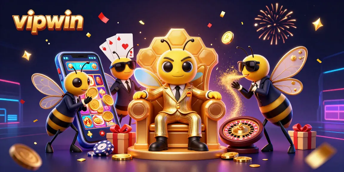 Experience thrilling wins with vipwin as a cartoon bumblebee mob boss leads casino excitement.
