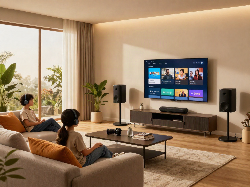 Elegant اسپیکر سقفی in modern living room, enhancing family audio experiences.