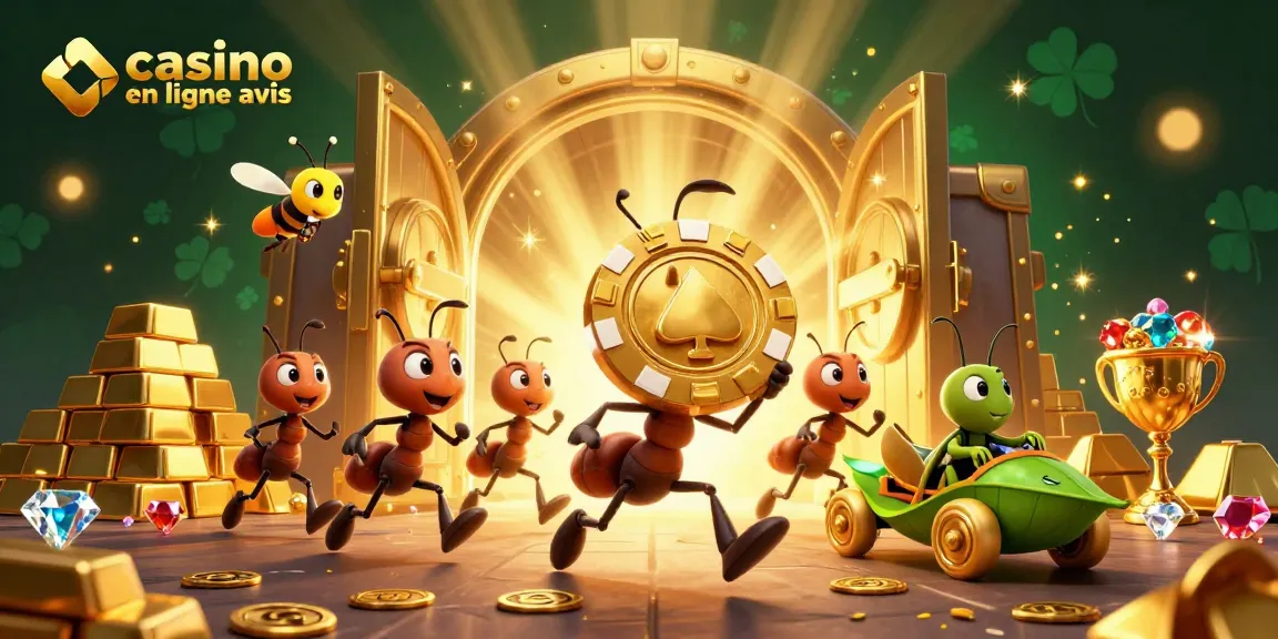 Le braquage des fourmis dans le tunnel pour le casino en ligne avis, avec des éléments de jackpot scintillants.