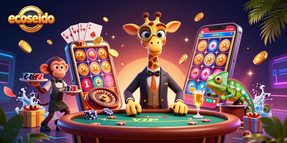 Experience ecoseido's vibrant casino scene with high-roller giraffe, monkey valet, and chameleon bartender.