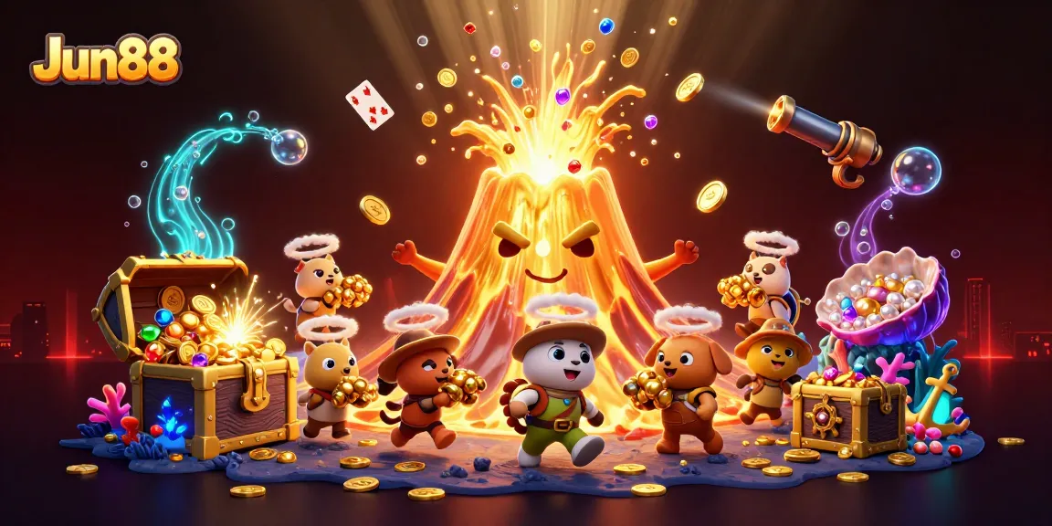 Experience the exciting world of Jun88 with treasure-filled scenes and captivating gaming elements.