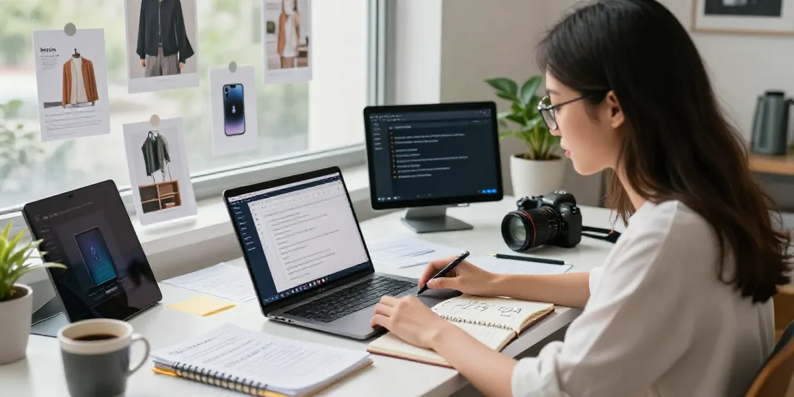 How to write Amazon product descriptions with AI in a dynamic workspace featuring a focused writer creating compelling content.