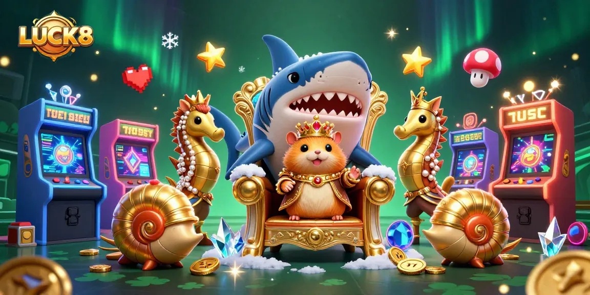 Engage with LUCK8, the premier online casino, showcasing a vibrant 3D cartoon scene with gaming elements.