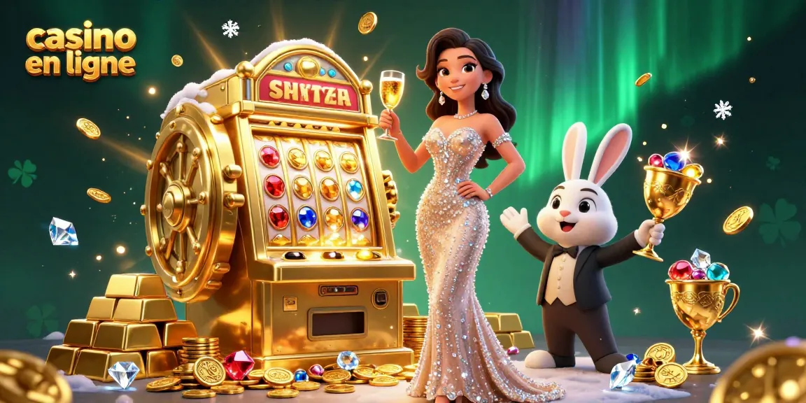 Vivez un gameplay palpitant au casino en ligne avec une femme éblouissante trinquant à côté d'une machine à sous.