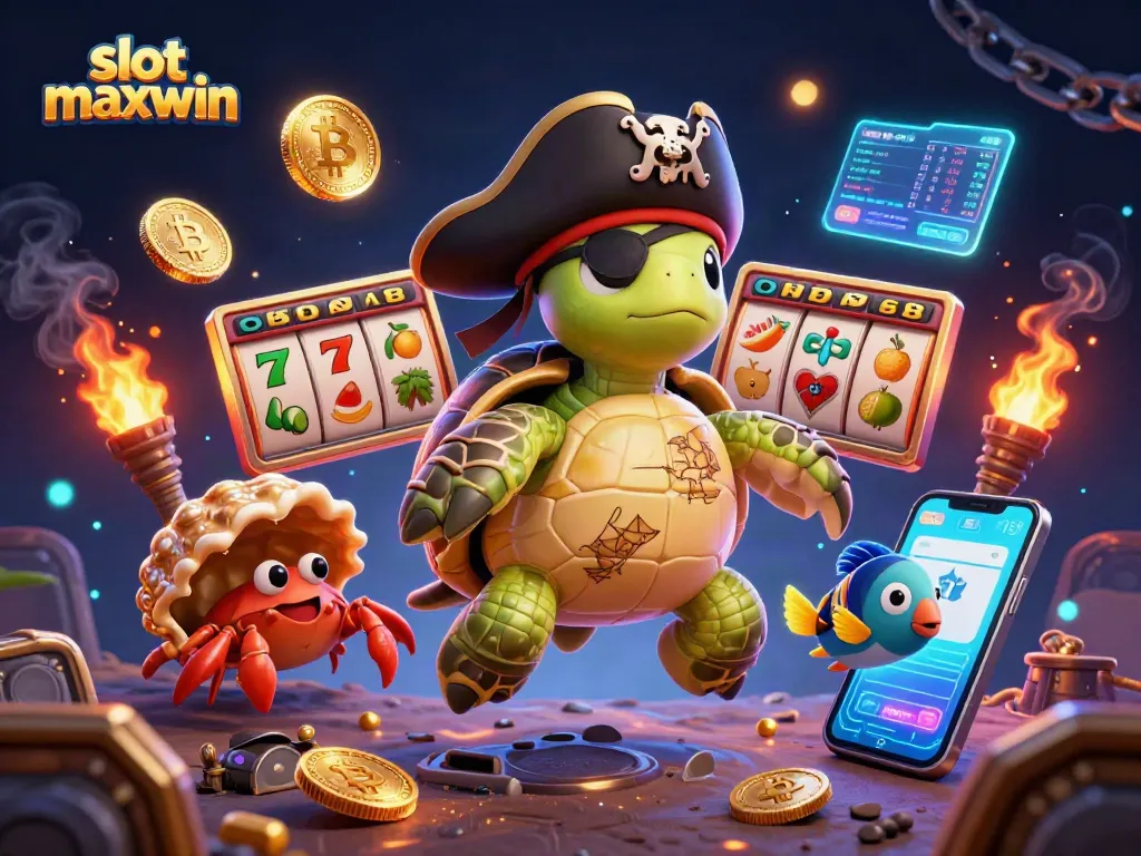 Spin the reels of slot maxwin with a dynamic scene featuring a treasure-themed illustration connected to crypto elements.