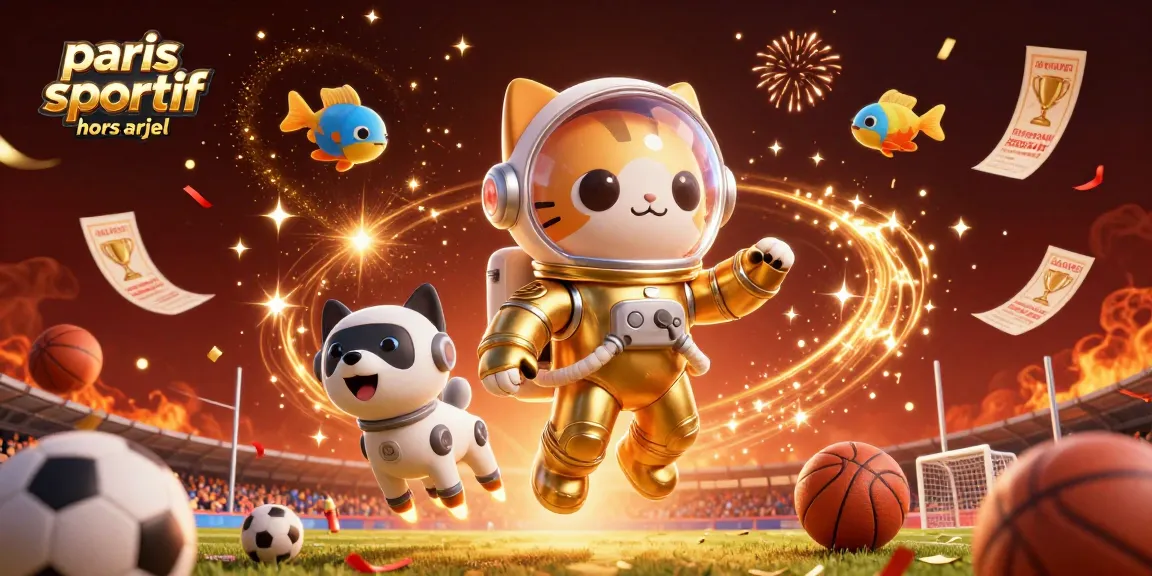 Pariez efficacement sur des événements sportifs avec paris sportif hors arjel, illustré par un astronaute-chat et un chien-robot.