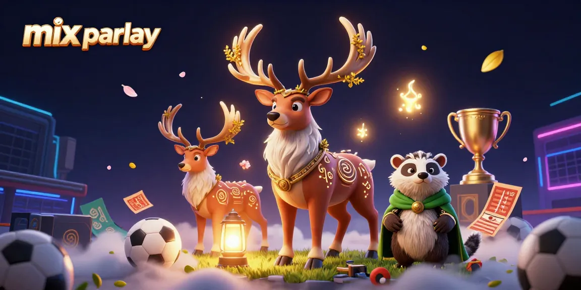 Experience the excitement of mix parlay betting with vibrant soccer elements and magical characters.