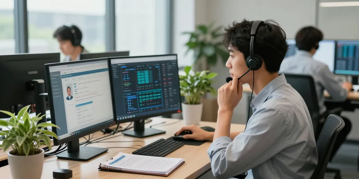 Customer support technician providing Telus-Technical-Support assistance in a contemporary office environment.