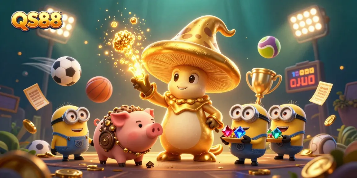 Experience the excitement of QS88 with a magical gaming scene featuring a wizard and treasure elements.