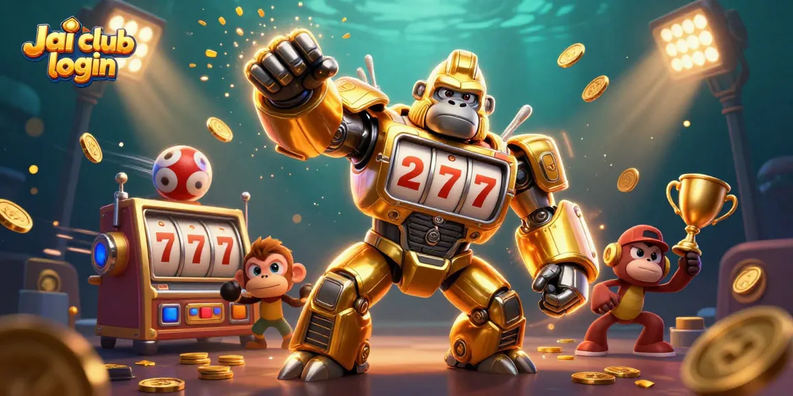 Engage with Jai club login, featuring a golden mech surrounded by thrilling gaming elements.