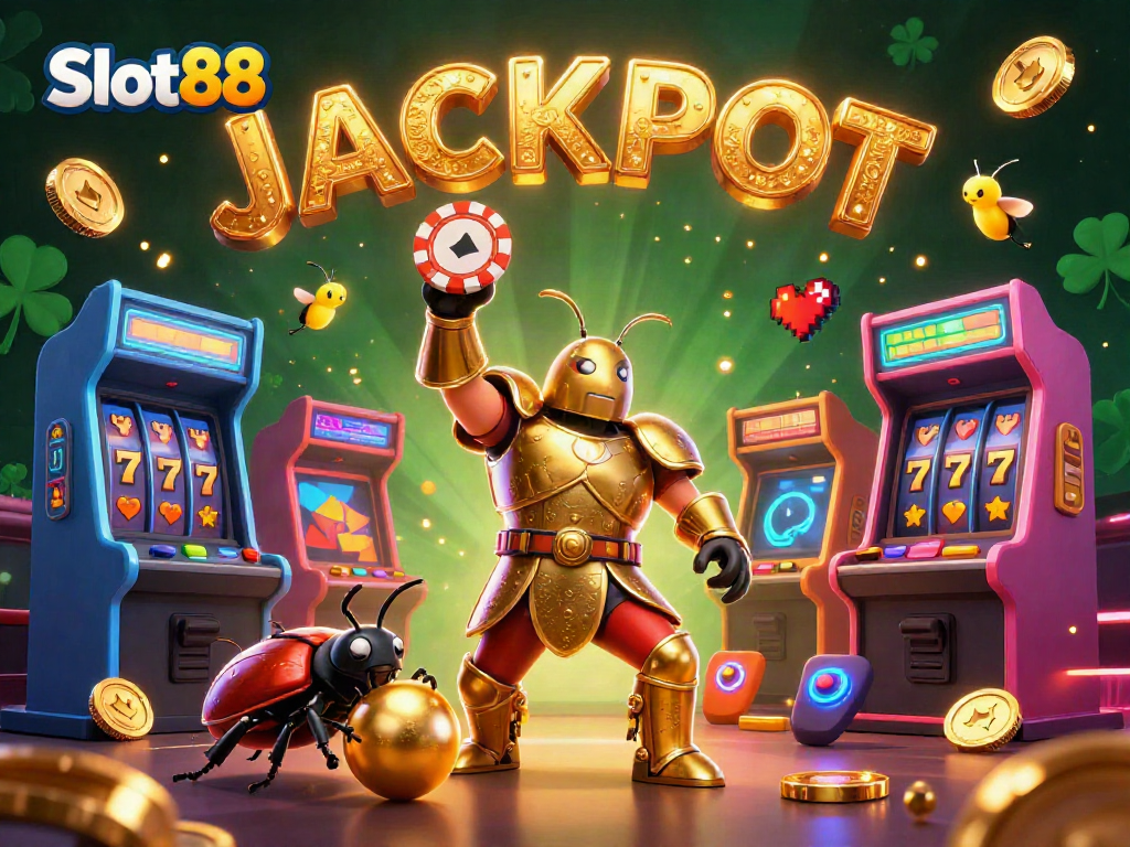 Slot88 jackpot dari hewan lucu dengan mesin slot penuh warna dan efek berkilau.