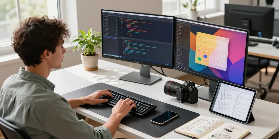 快连 software developer workspace with coding interfaces and technical tools