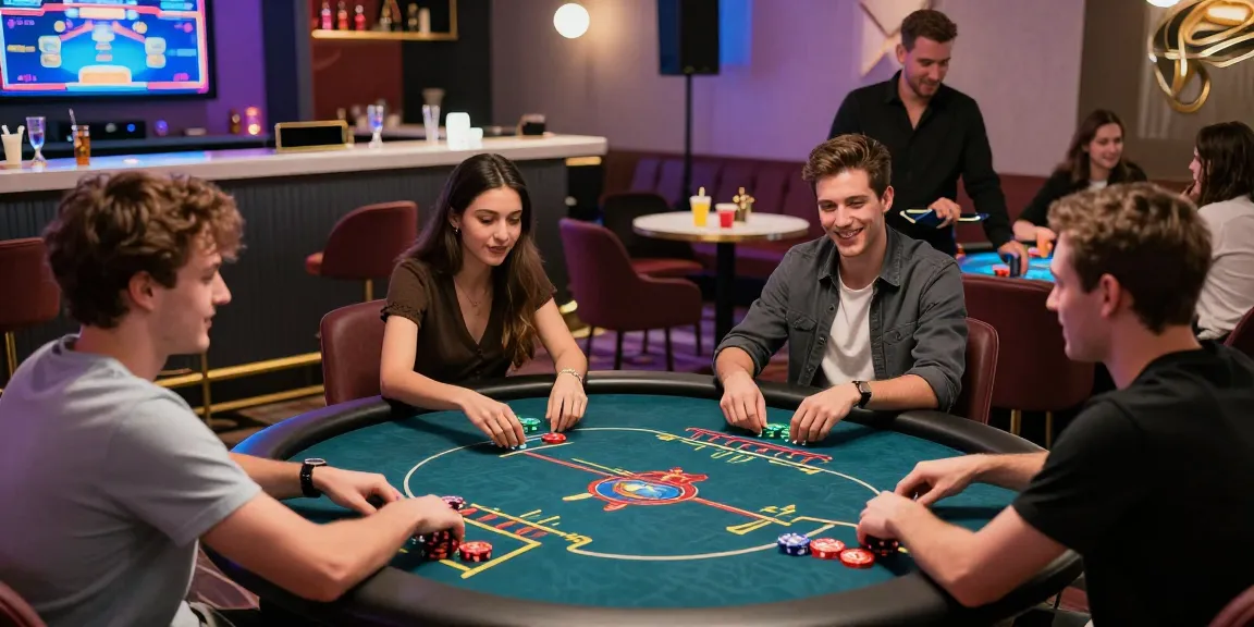 Scène engageante de casino en ligne avec des amis profitant de jeux de poker interactifs.