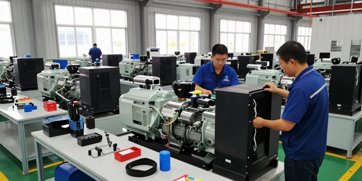 Generator manufacturer assembly line where skilled technicians build high-quality generator sets.