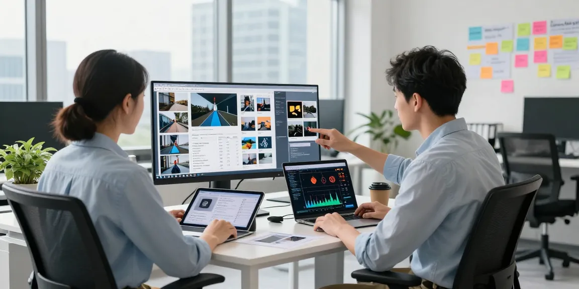 AI detector in action, showcasing image analysis tools on a high-resolution monitor in a bright workspace.