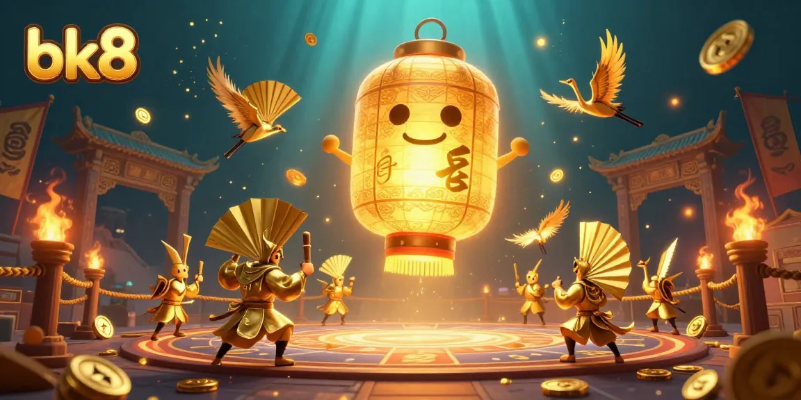 Engage with bk8's vibrant online casino scene featuring energetic characters, golden aspects, and dynamic game elements.